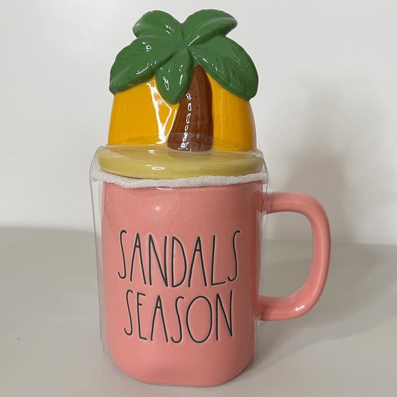 Rae Dunn Other - Rae Dunn Summer Sandals Season Mug with Palm Tree Lid Topper